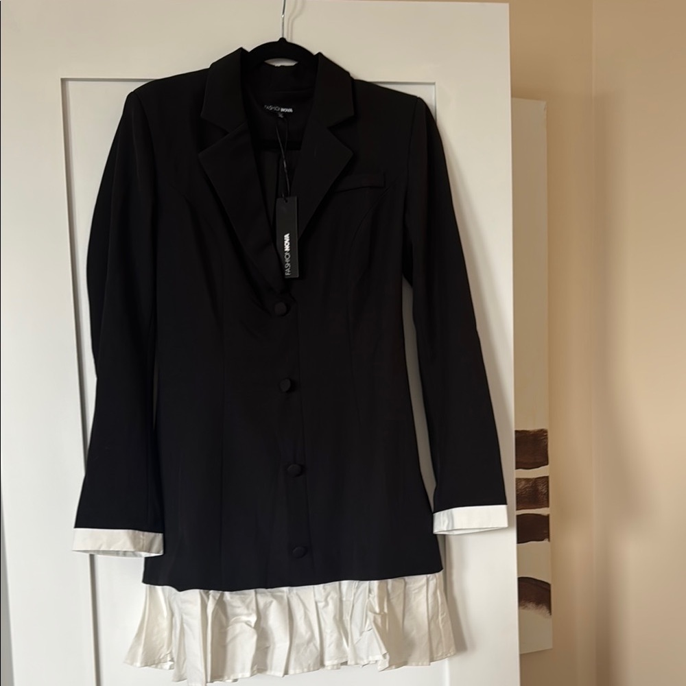 Fashionnova Black and White Blazer Structured Suit Dress